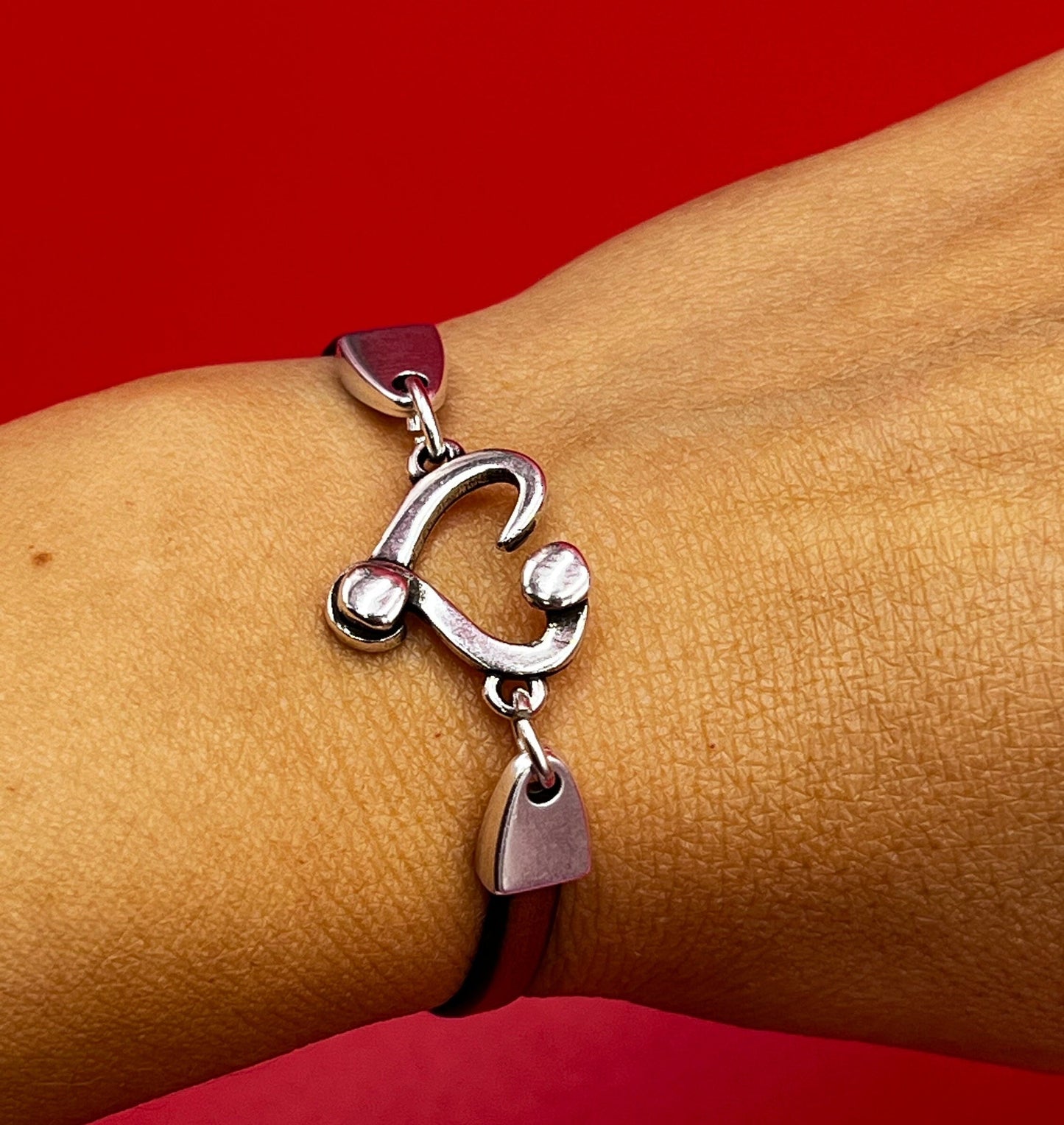 C0175>>MADE in EUROPE zamak heart connector, silver heart connector, bracelet zamak connector,  Qty1