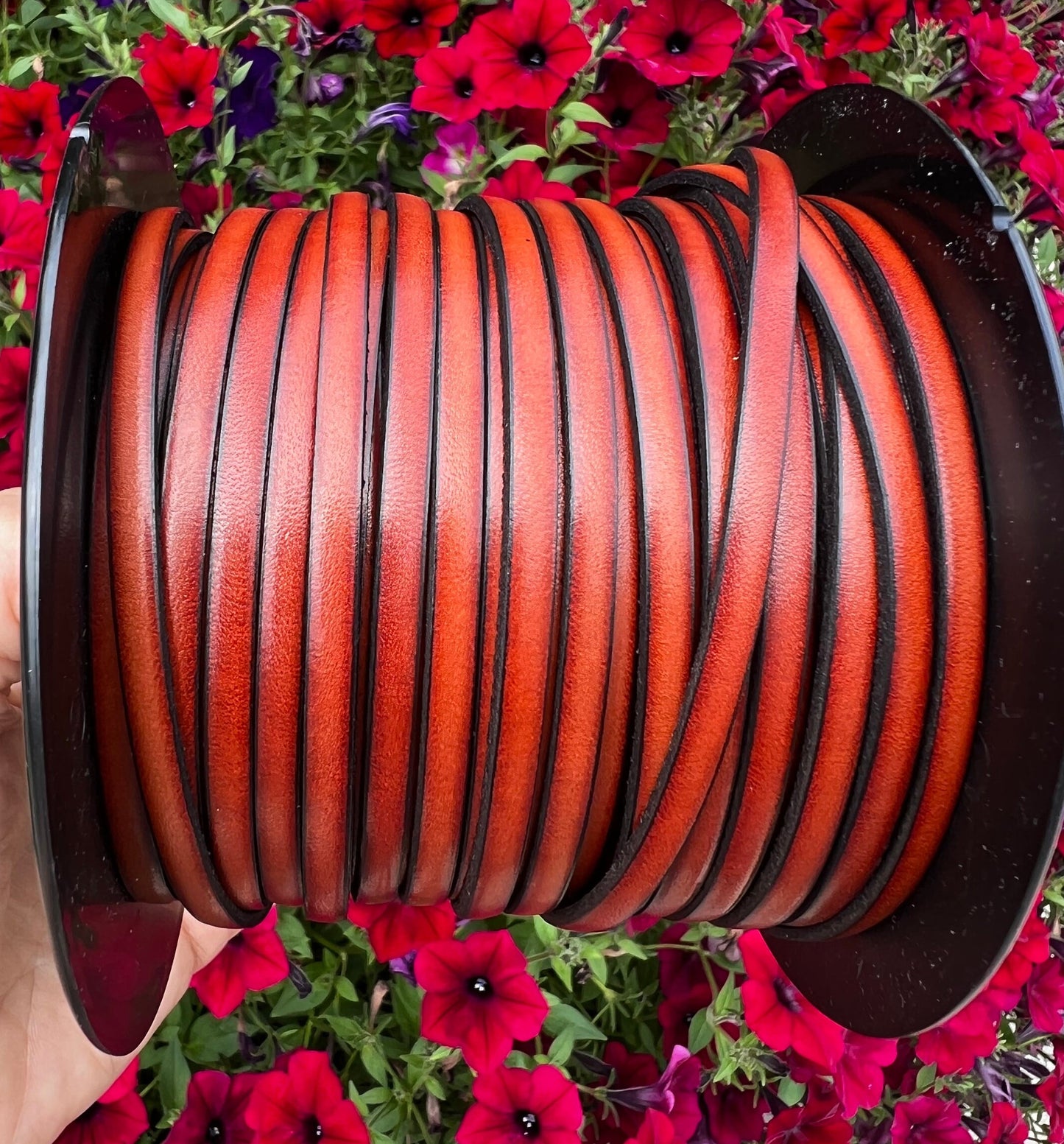 MADE in EUROPE 1 yard of 5mm flat leather cord, genuine leather 5mm strip, burnt orange flat leather cord(AR100/05/05)