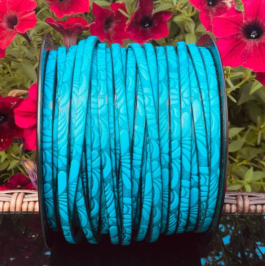 MADE in EUROPE 24'' flat 5mm floral engraved leather cord, 5mm flat leather cord, 5mm embossed leather cord(AR150/05/18)