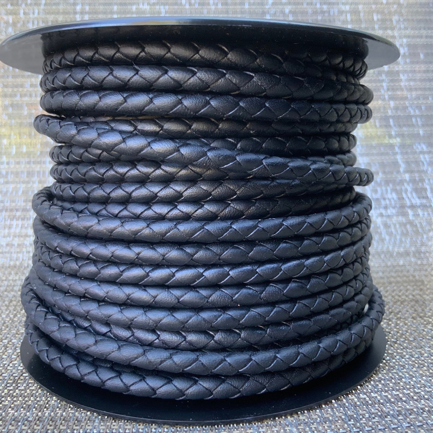 MADE IN SPAIN 24"  5mm braided leather cord, 5mm black braided leather cord, (MarR5TRNeg)