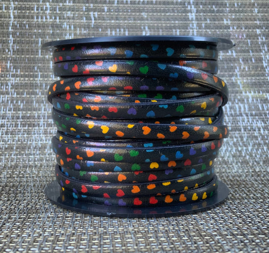 MADE in EUROPE 24'' multi color leather cord, 5mm flat leather cord, 5mm heart print leather cord (AR100/05/HEARTS)