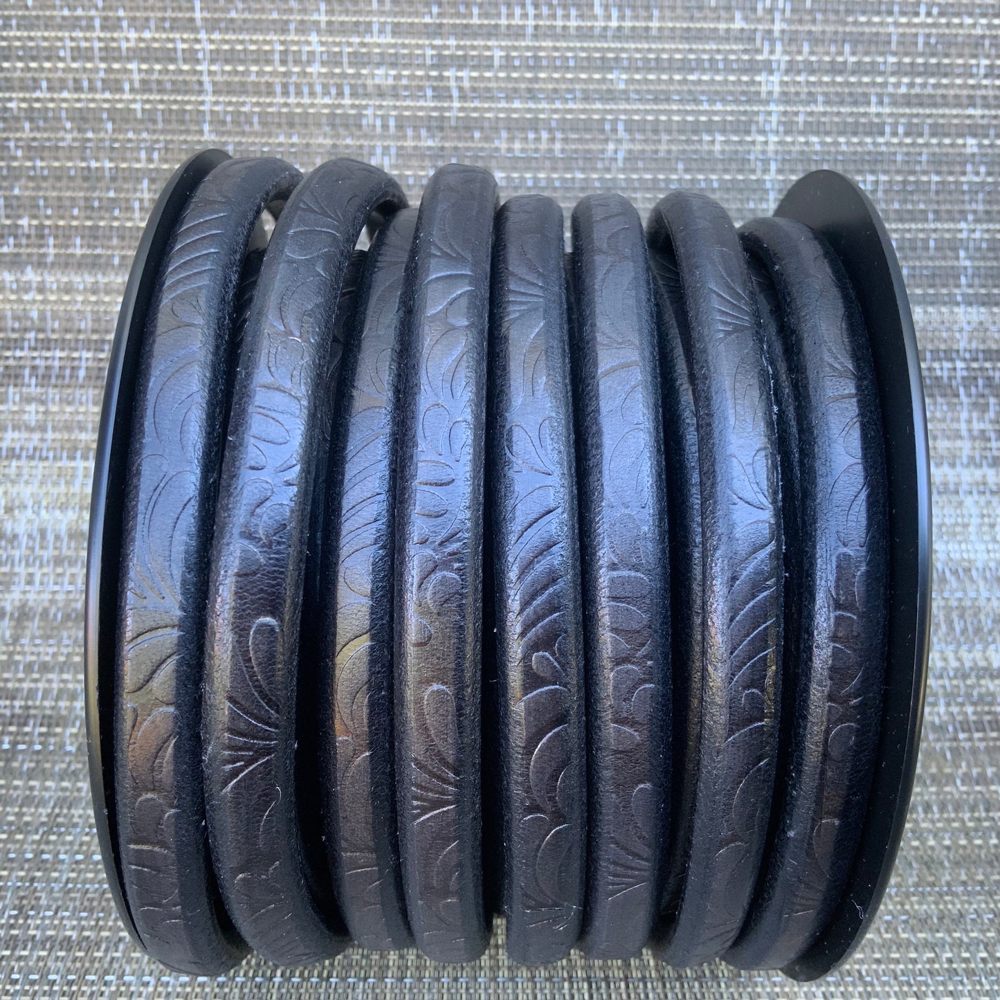 MADE in SPAIN  10x5.5mm licorice leather cord, embossed licorice leather cord, 8" black licorice cord (1MARL10PETNEG)