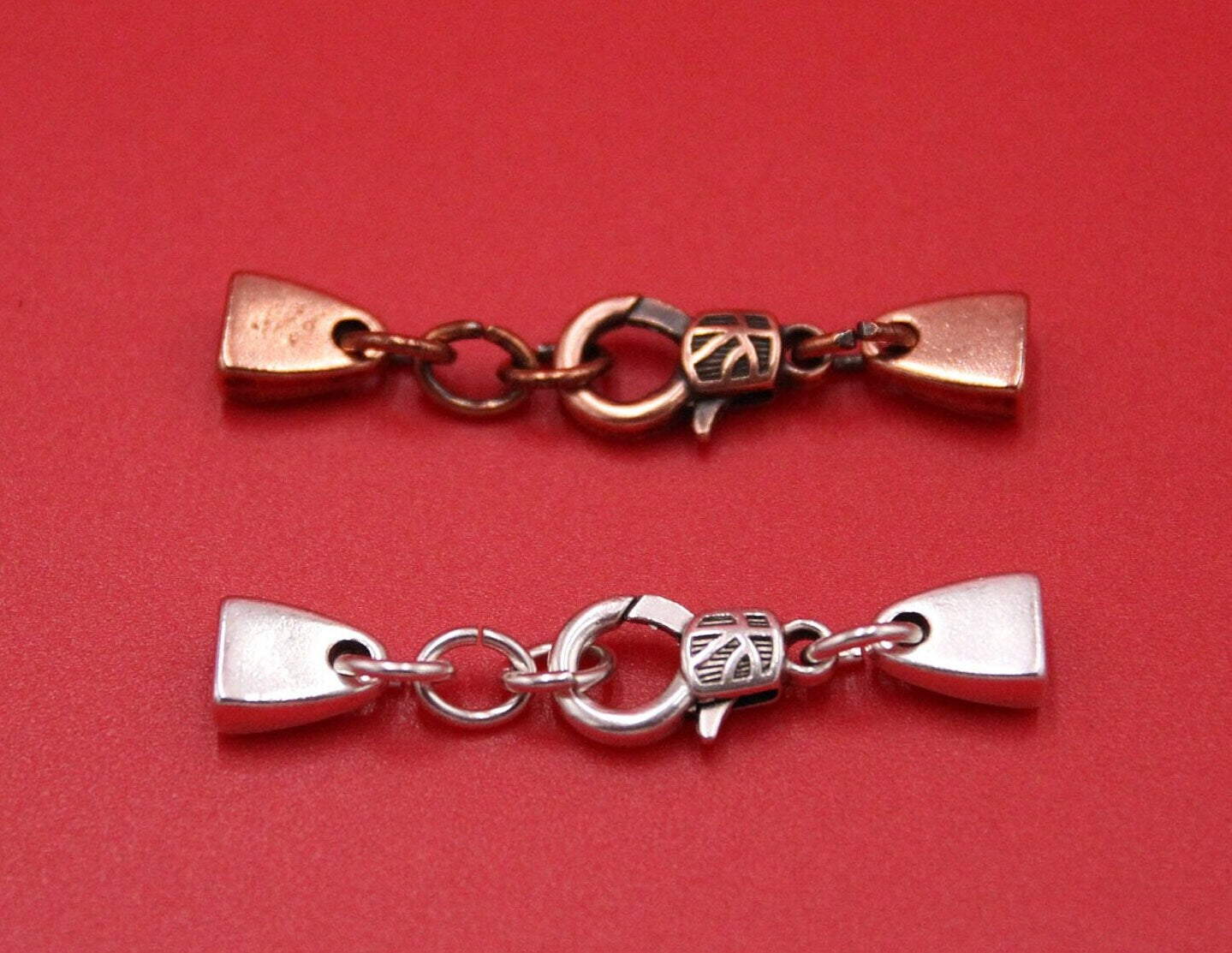 FC0419>>MADE in EUROPE zamak flat cord clasp with short extension chain, 5mm flat cord Zamak clasp with lobster hook, Qty1