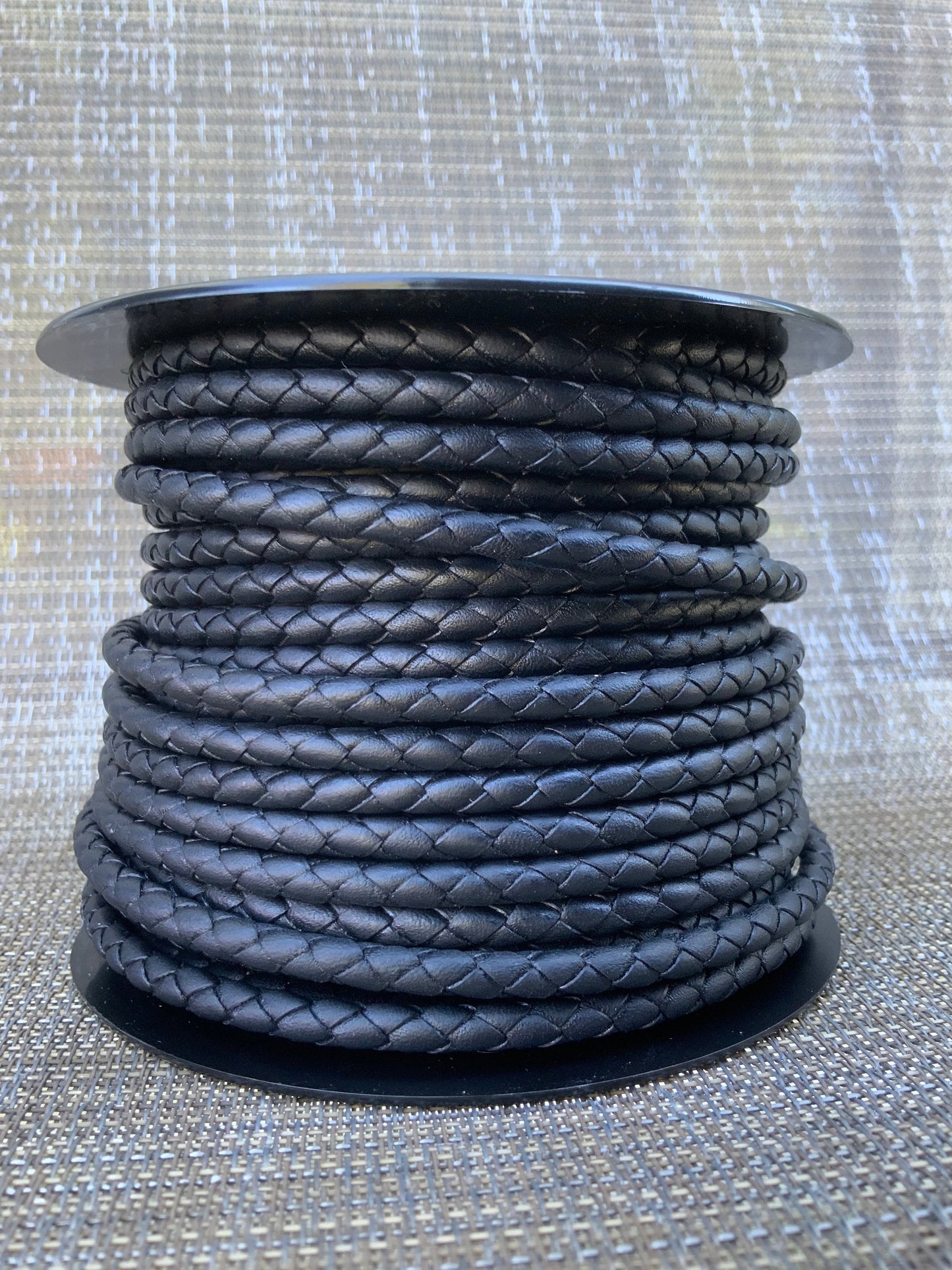 MADE IN SPAIN 24"  5mm braided leather cord, 5mm black braided leather cord, (MarR5TRNeg)
