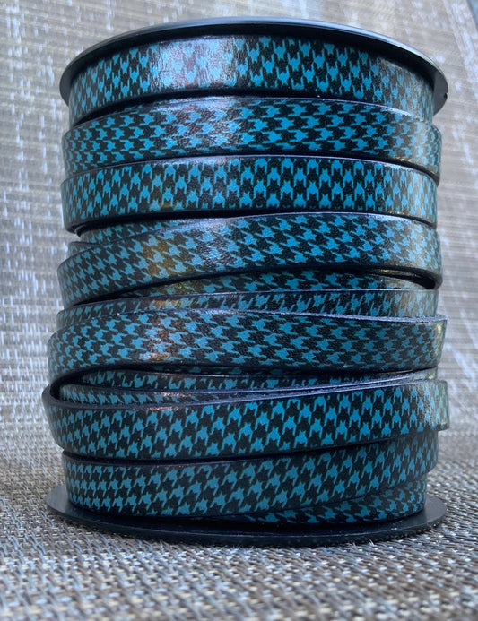 MADE in EUROPE 24'' multi color leather cord, 10mm and 5mm pied de poule pattern leather cord, houndstooth printed leather (AR100/10/TURNEG)