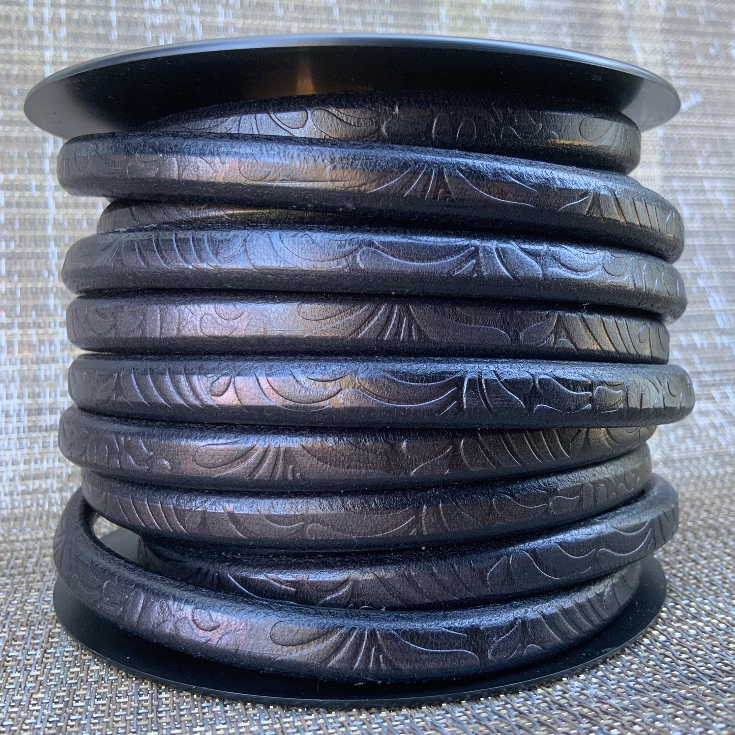 MADE in SPAIN  10x5.5mm licorice leather cord, embossed licorice leather cord, 8" black licorice cord (1MARL10PETNEG)