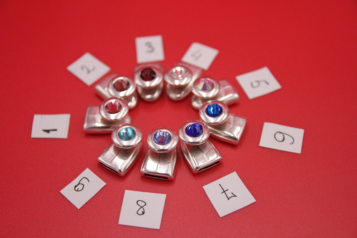 FC0415>> MADE in EU 5mm flat cord button clasp with Swarovski crystal and slider, 5mm flat cord clasp