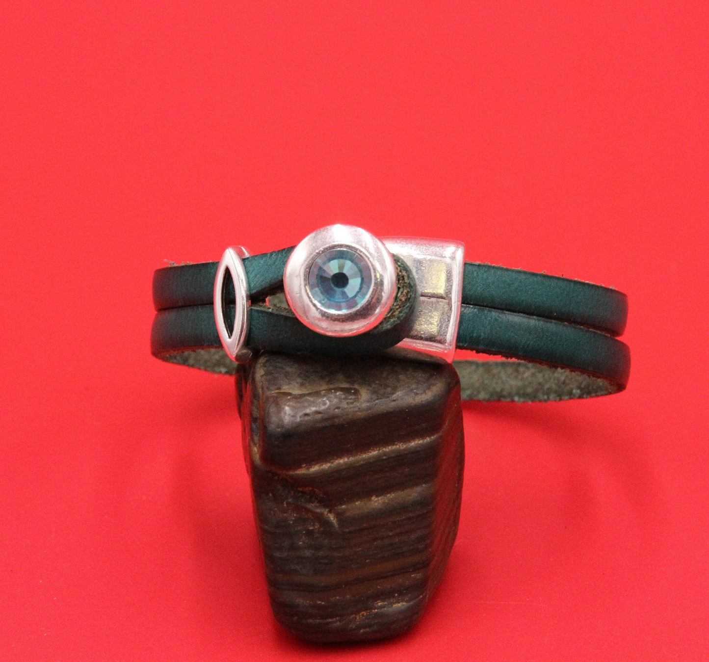 FC0415>> MADE in EU 5mm flat cord button clasp with Swarovski crystal and slider, 5mm flat cord clasp