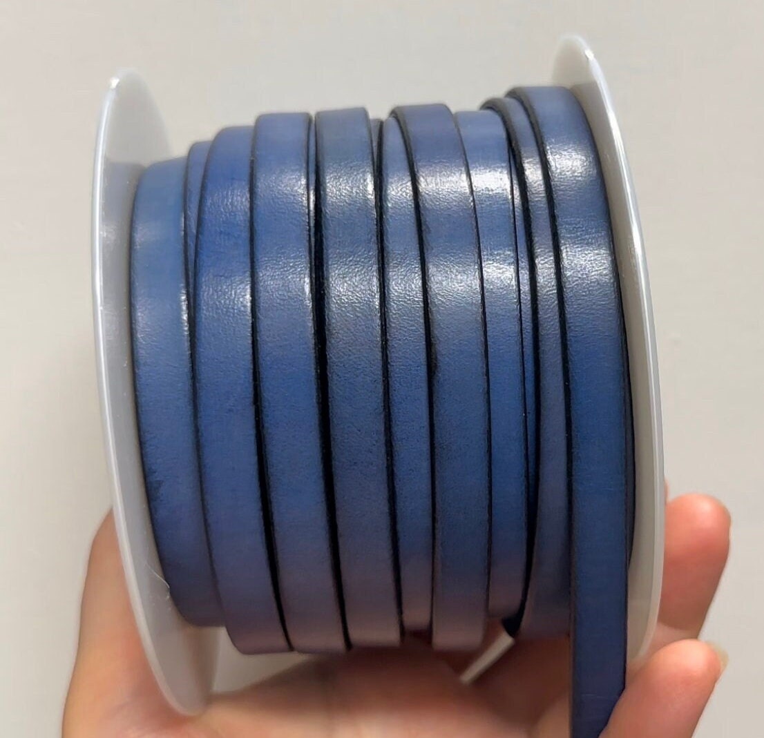 MADE in EUROPE 24" flat leather cord, 10mm leather cord, blue genuine leather cord (221/10/04)