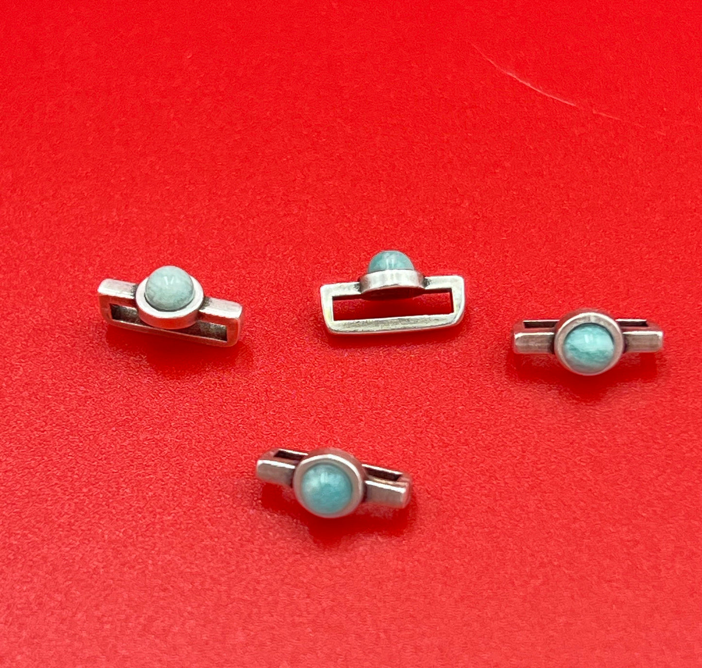 FS0639>>MADE IN EUROPE 4 zamak sliders with natural gemstone, 10mm flat cord slider with tiny natural stone cabochon, Qty4