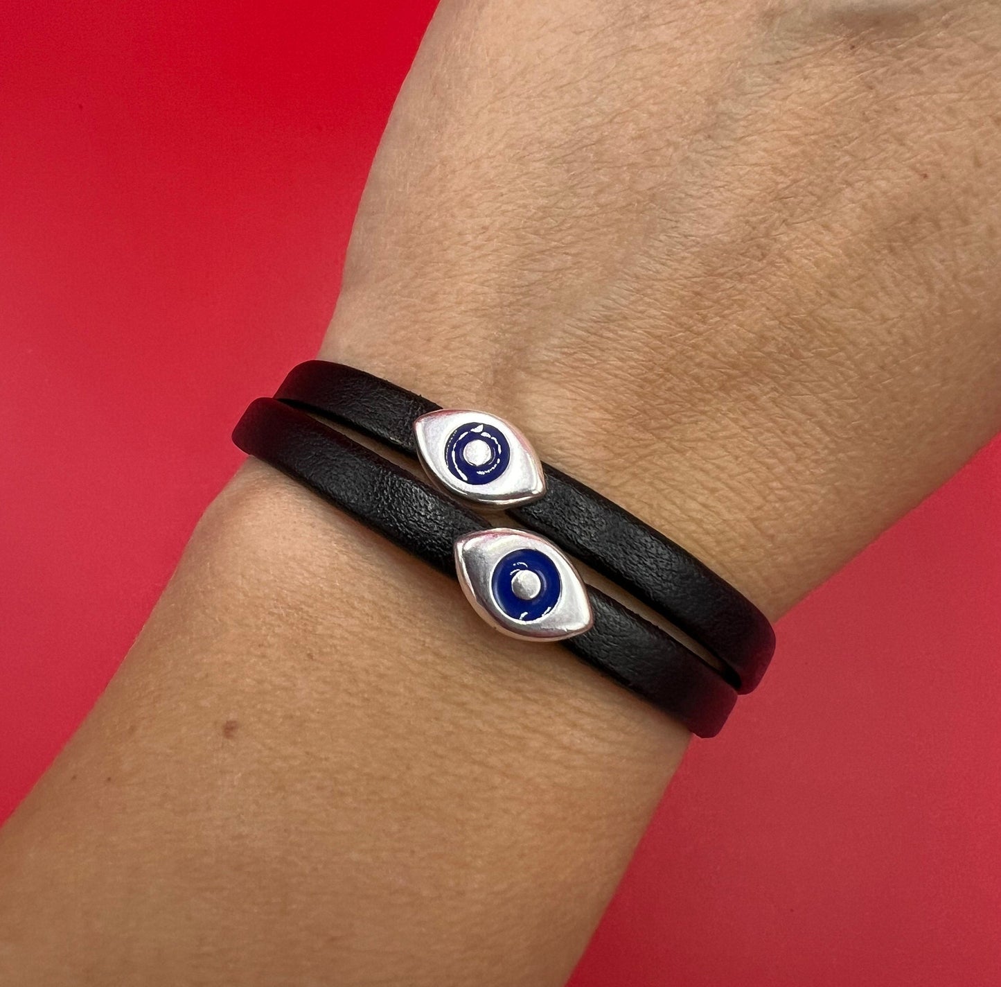 FS0640>>MADE in EUROPE 2 Zamak sliders for 5mm cord, Evil eye 5mm sliders qty2