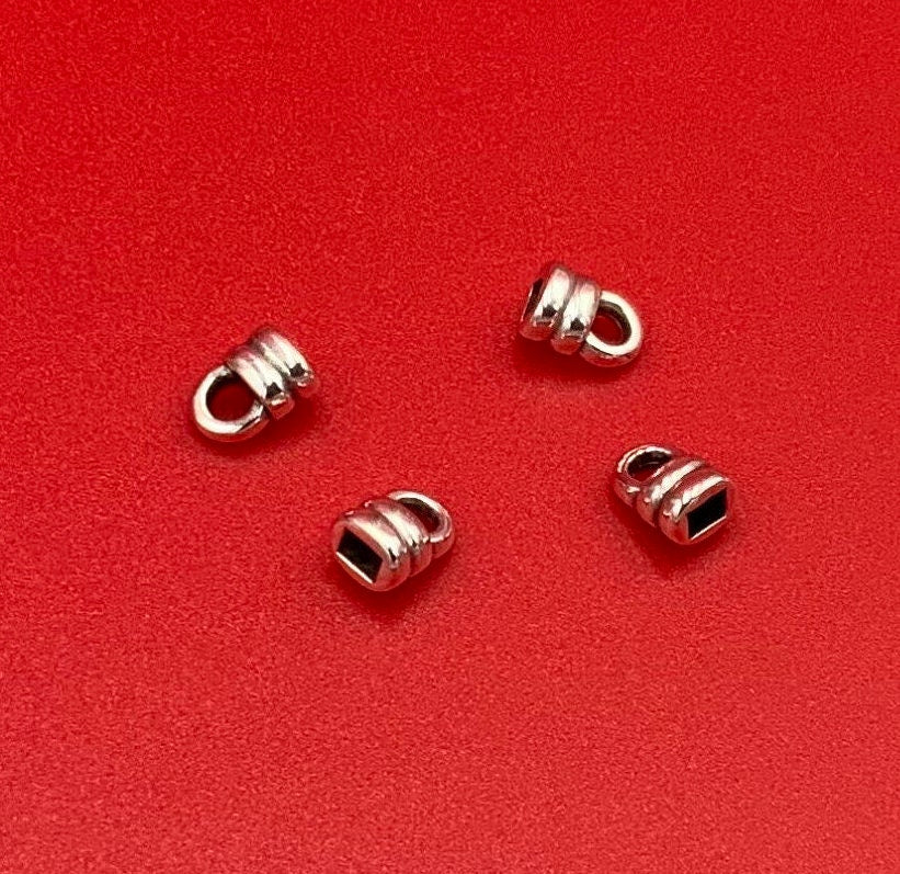 6/8>>MADE in EUROPE 4 leather cord end caps, 3x2mm flat leather cord end caps, leather cord end caps Qty4