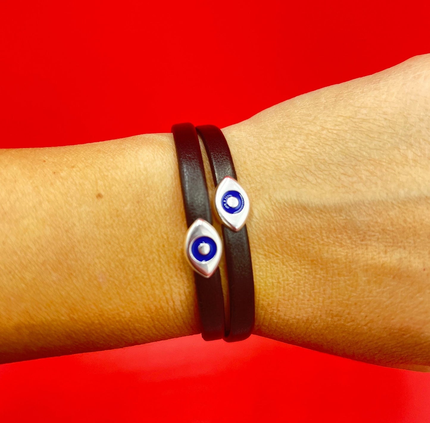 FS0640>>MADE in EUROPE 2 Zamak sliders for 5mm cord, Evil eye 5mm sliders qty2