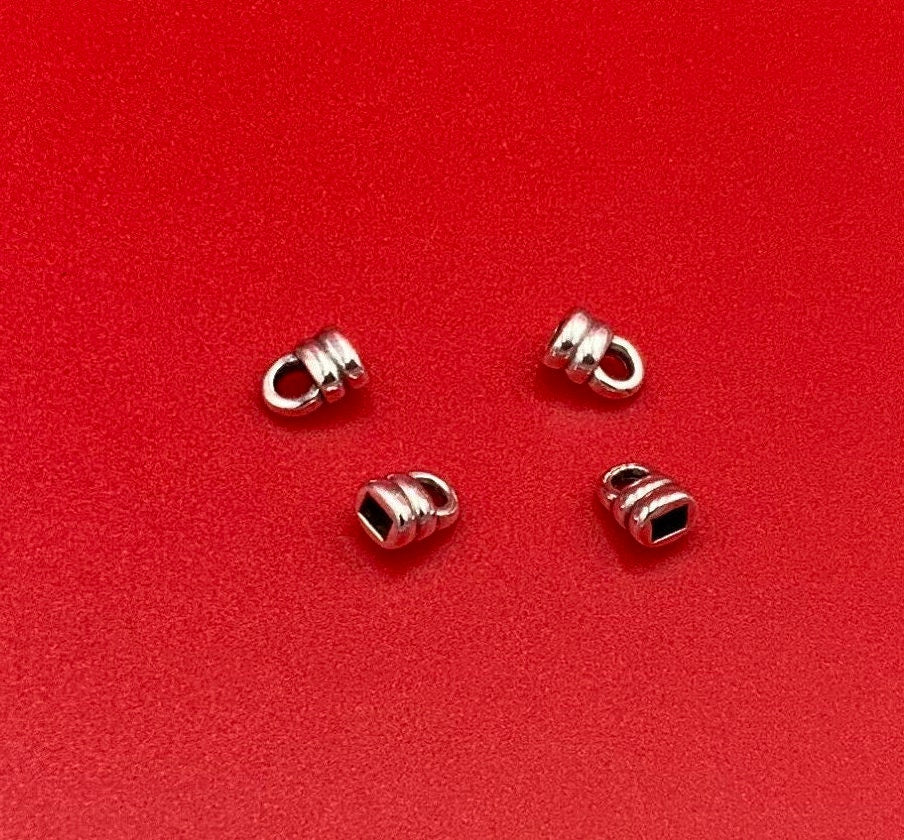 6/8>>MADE in EUROPE 4 leather cord end caps, 3x2mm flat leather cord end caps, leather cord end caps Qty4