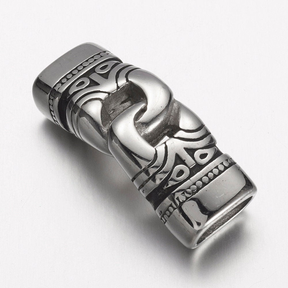 C0183>>304 stainless steel connector, licorice leather cord connector  Qty1