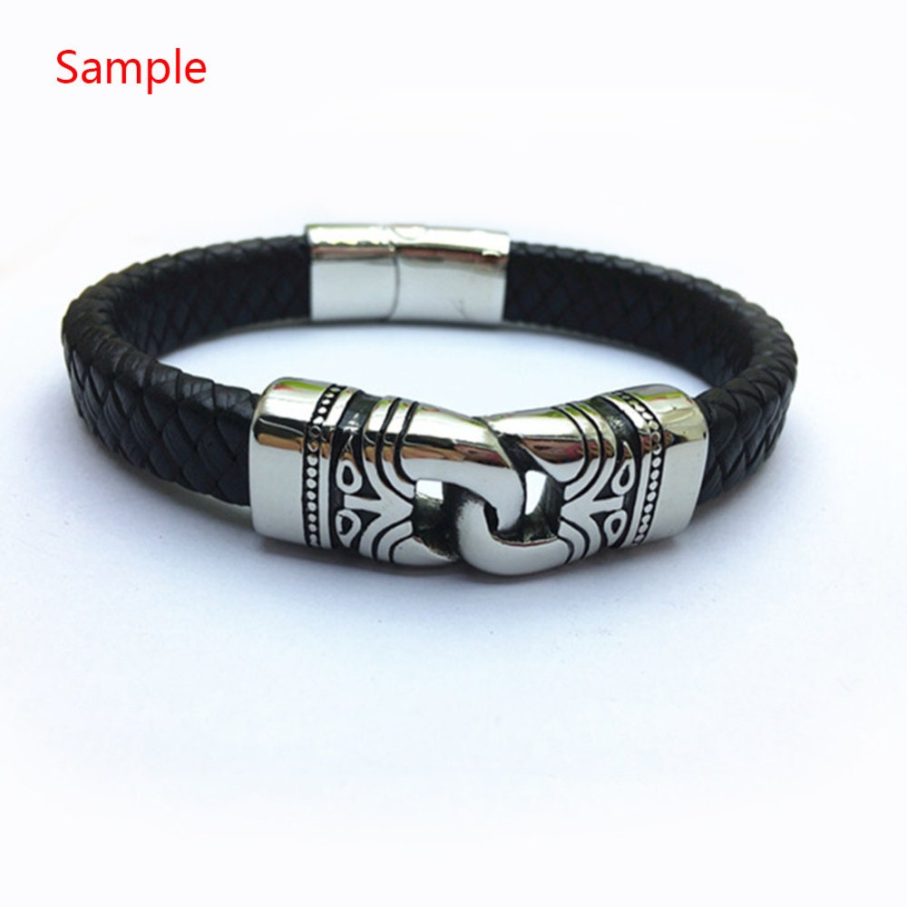 C0183>>304 stainless steel connector, licorice leather cord connector  Qty1