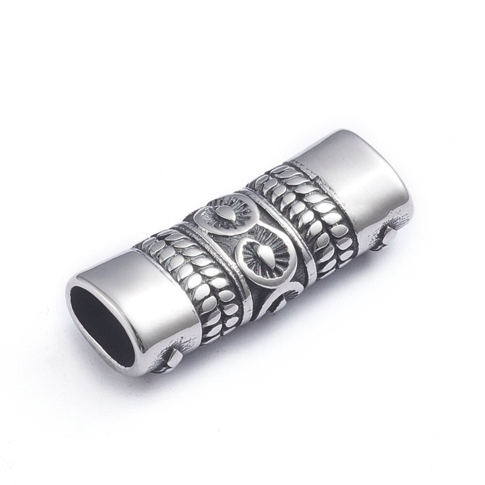 RS0190>> 304 Stainless steel engraved slider, 8x4mm stainless steel slider,  slider for double 4mm round cord