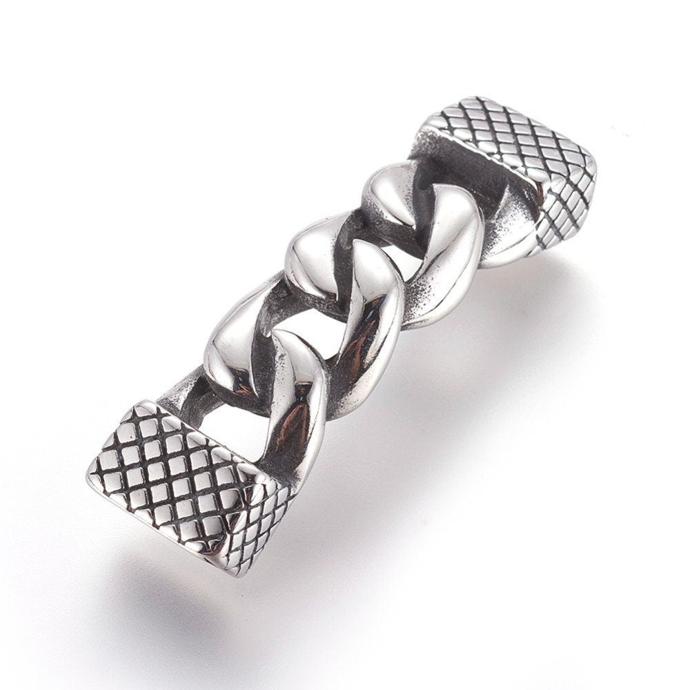 C0186>>304 stainless steel chain connector, licorice leather cord connector  Qty1