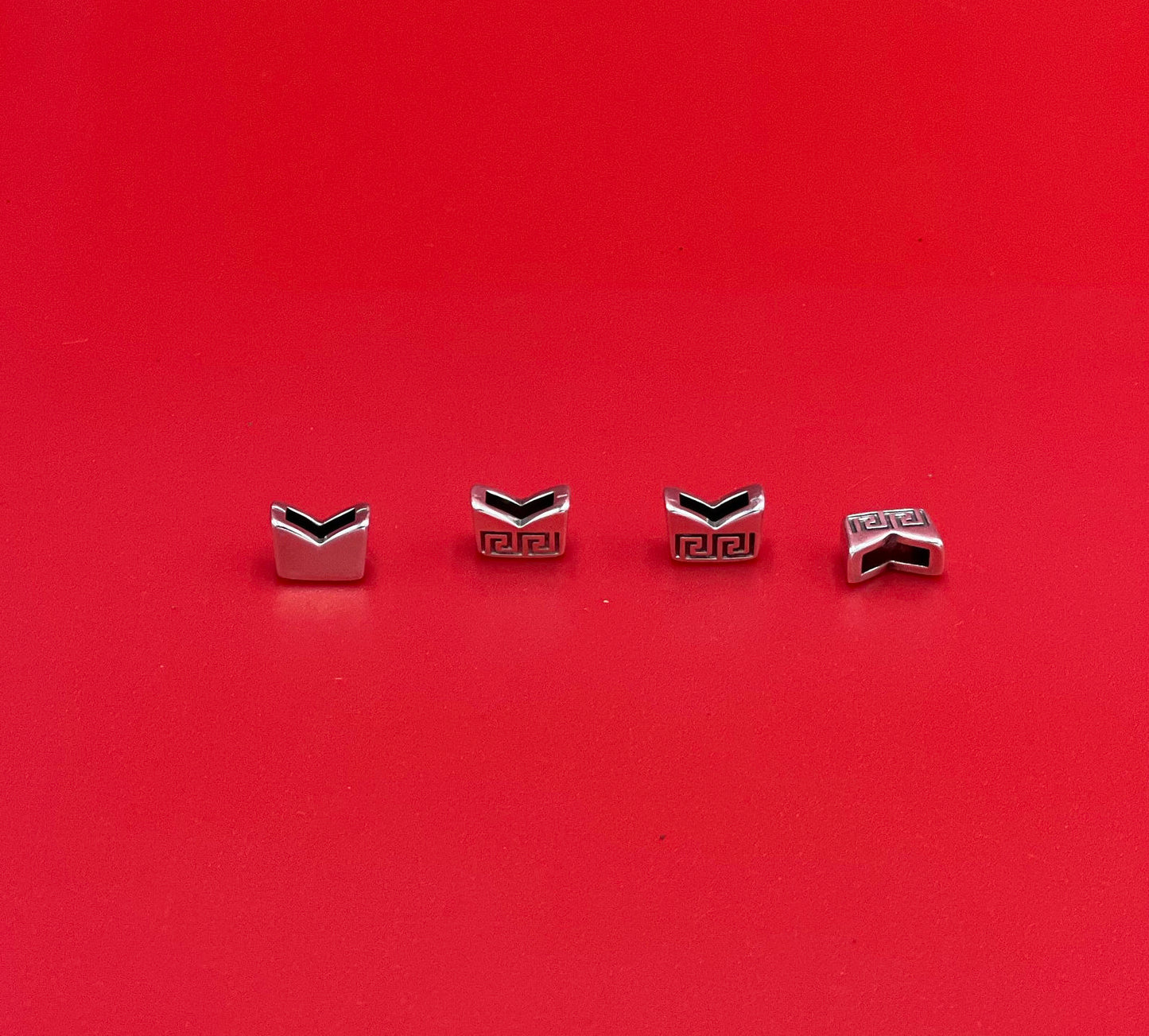 FS0645>>MADE in EUROPE 4 Zamak sliders for 6mm cord, flat cord slider, zamak 6mm sliders with Greek key pattern qty4