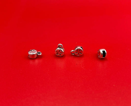 FC0431>>MADE in EUROPE 4 leather cord end caps, 5mm flat leather cord end star embossed caps, leather cord end caps Qty4