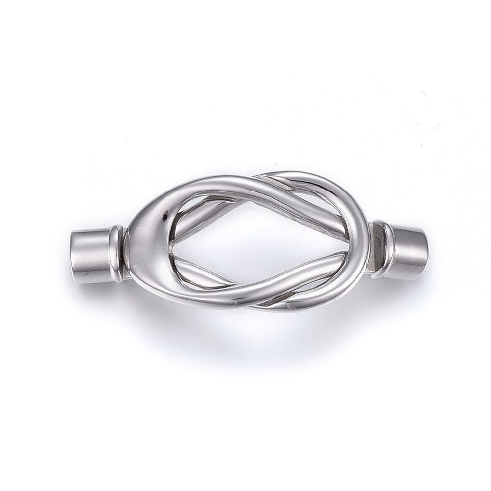 RC0229>>MADE in EUROPE 304 Stainless steel clasp, 5mm round cord clasp, 5mm silver clasp Qty1