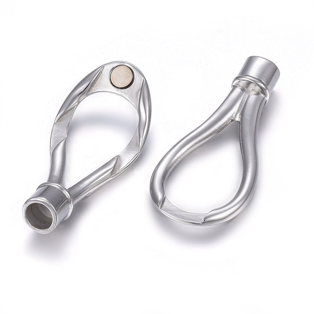 RC0229>>MADE in EUROPE 304 Stainless steel clasp, 5mm round cord clasp, 5mm silver clasp Qty1