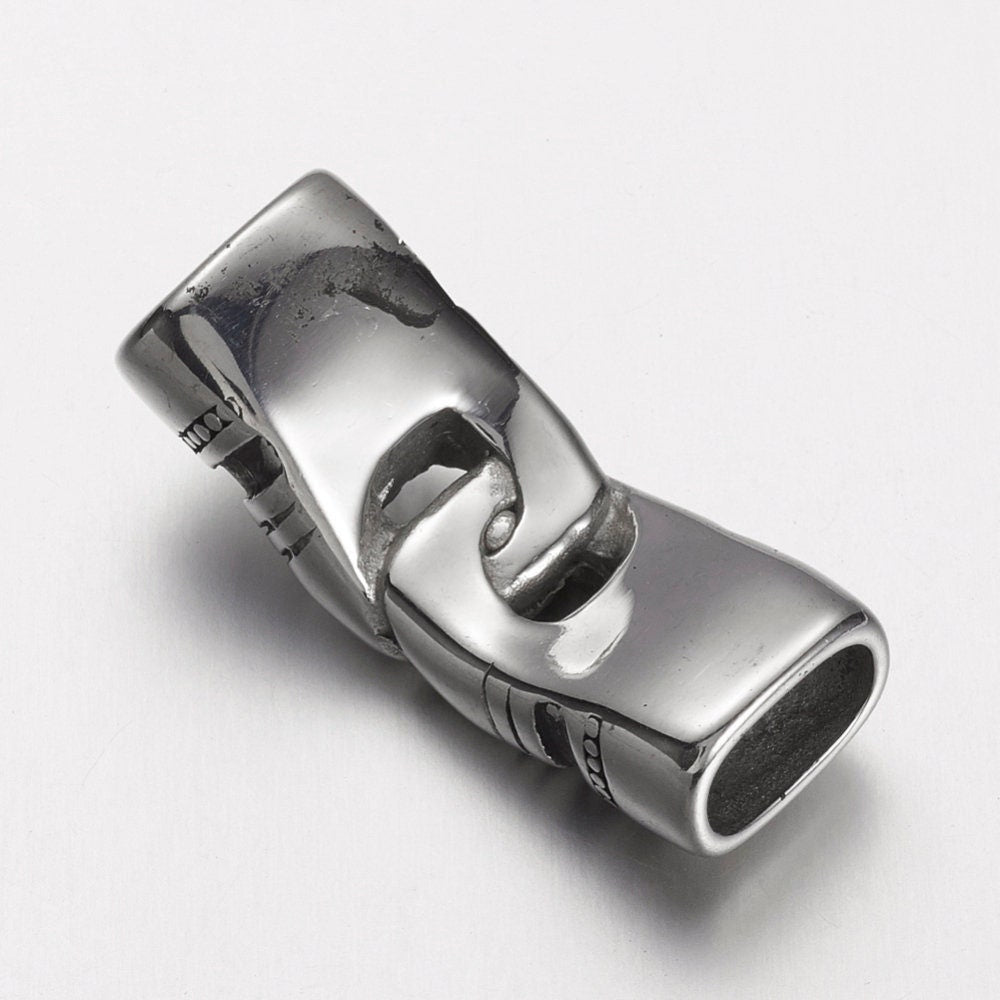 C0183>>304 stainless steel connector, licorice leather cord connector  Qty1