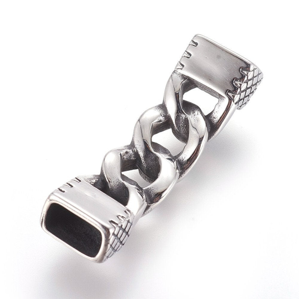 C0186>>304 stainless steel chain connector, licorice leather cord connector  Qty1