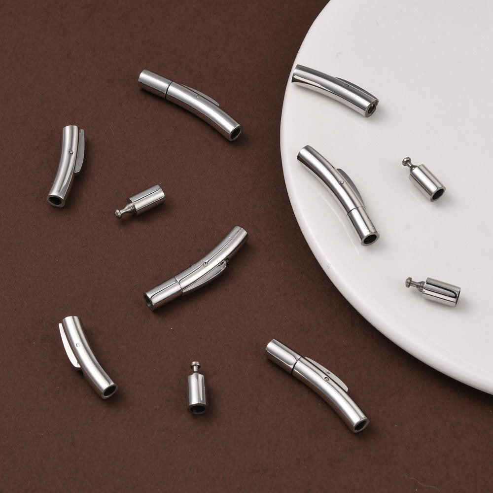 RC0226>>304 Stainless steel clasp for 3mm round cord, round leather cord bayonet clasp qty1