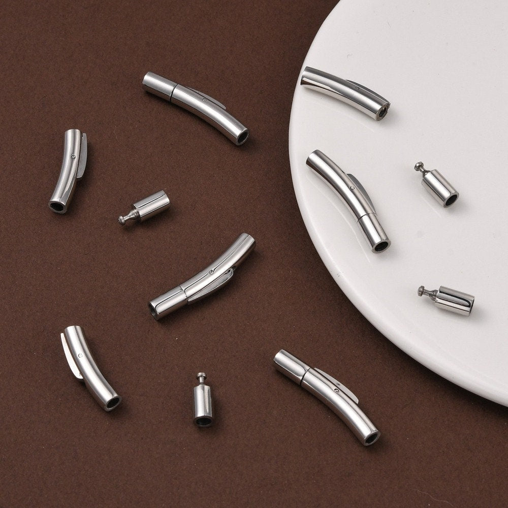 RC0226>>304 Stainless steel clasp for 3mm round cord, round leather cord bayonet clasp qty1