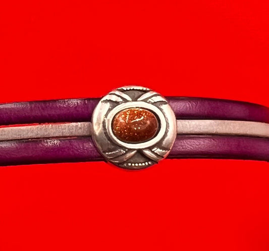 FS0377 >>MADE in EUROPE 2 zamak gold sandstone gemstone sliders, 13mm leather cord gold sandstone slider, Qty2