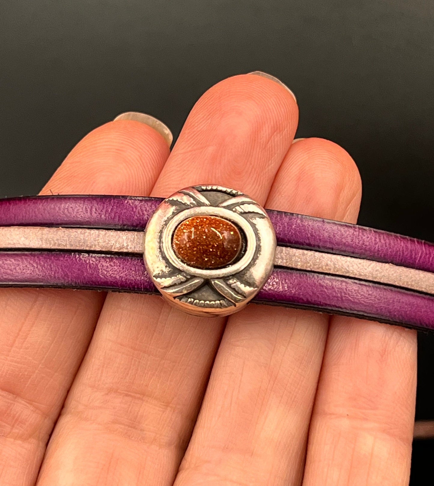FS0377 >>MADE in EUROPE 2 zamak gold sandstone gemstone sliders, 13mm leather cord gold sandstone slider, Qty2