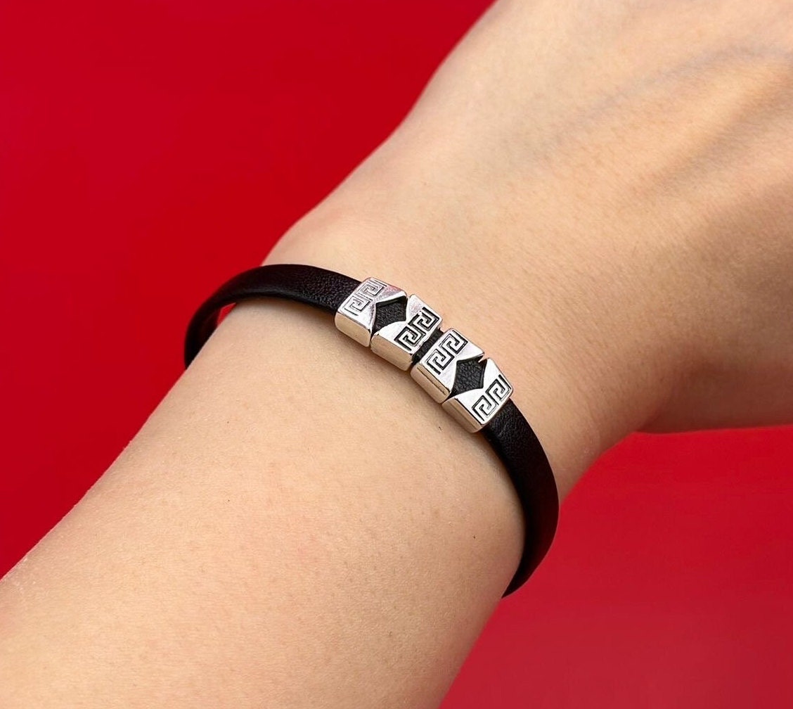 FS0645>>MADE in EUROPE 4 Zamak sliders for 6mm cord, flat cord slider, zamak 6mm sliders with Greek key pattern qty4