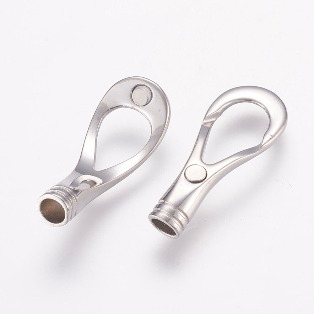 RC0109>>MADE in EUROPE 304 Stainless steel clasp, 5mm round cord clasp, 5mm silver clasp Qty1