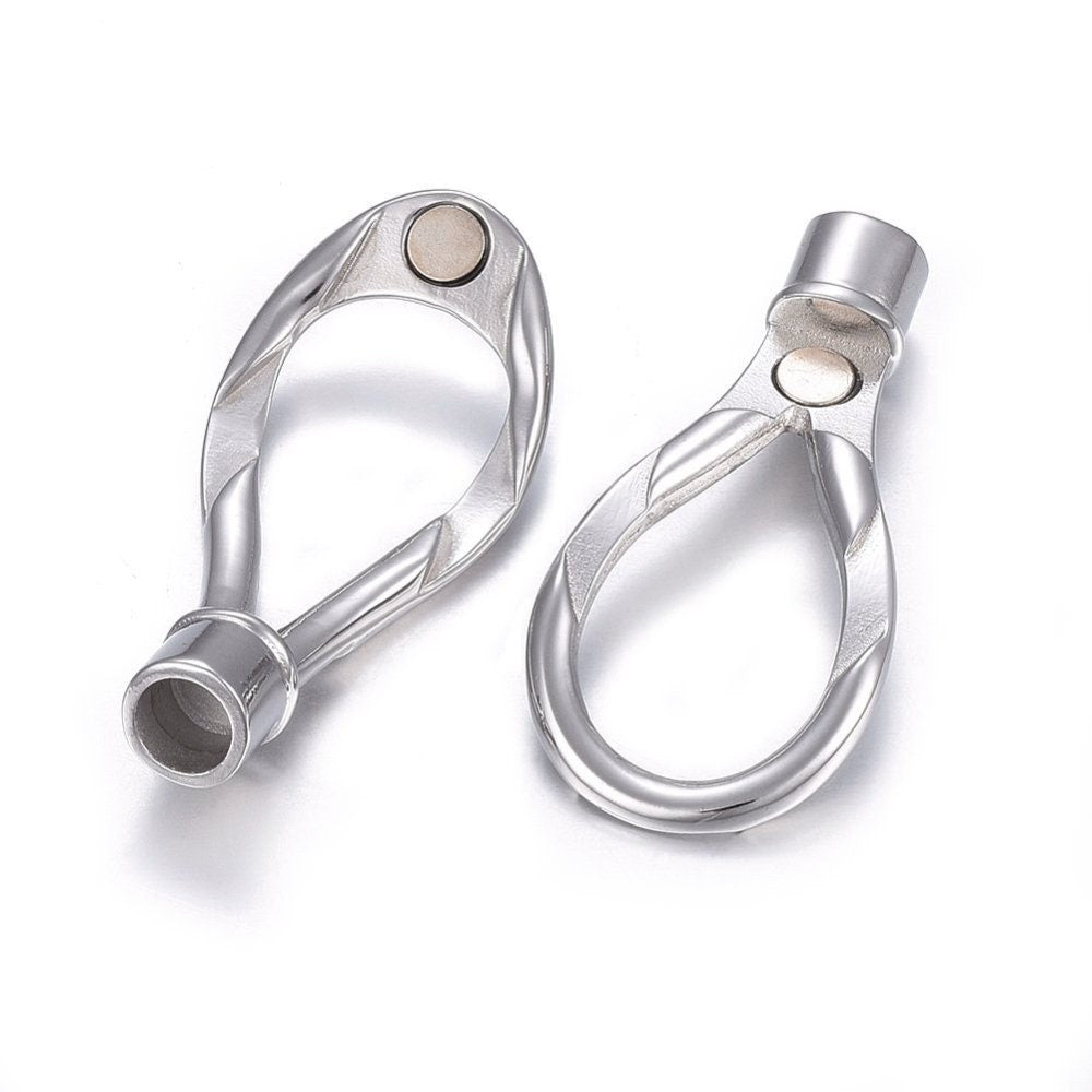 RC0229>>MADE in EUROPE 304 Stainless steel clasp, 5mm round cord clasp, 5mm silver clasp Qty1