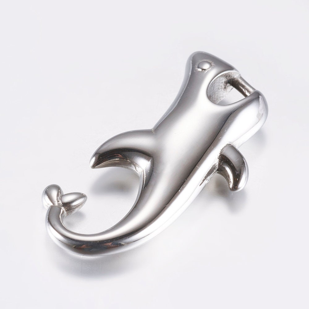FC0432>>MADE in EUROPE 316 stainless steel shark hook clasp set with 2 cord zamak loop makers, shark hook set for bracelet Qty 1set