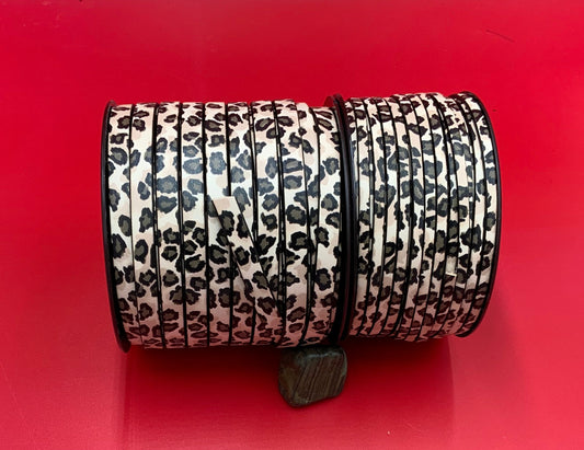 MADE in EUROPE 24'' leopard printed leather cord, 5mm and 10mm flat leather cord, flat multicolor leather cord