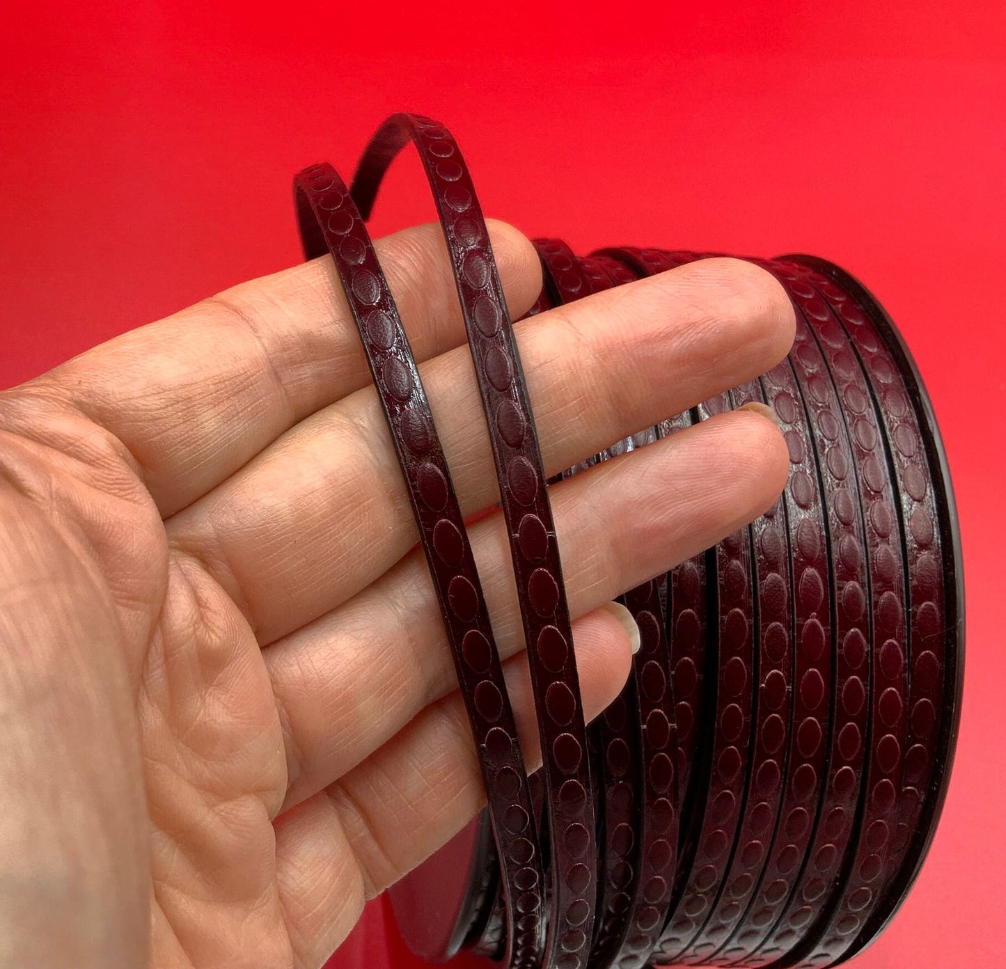 MADE in EUROPE 24" flat leather cord, oval embossed 5mm leather cord, genuine leather cord