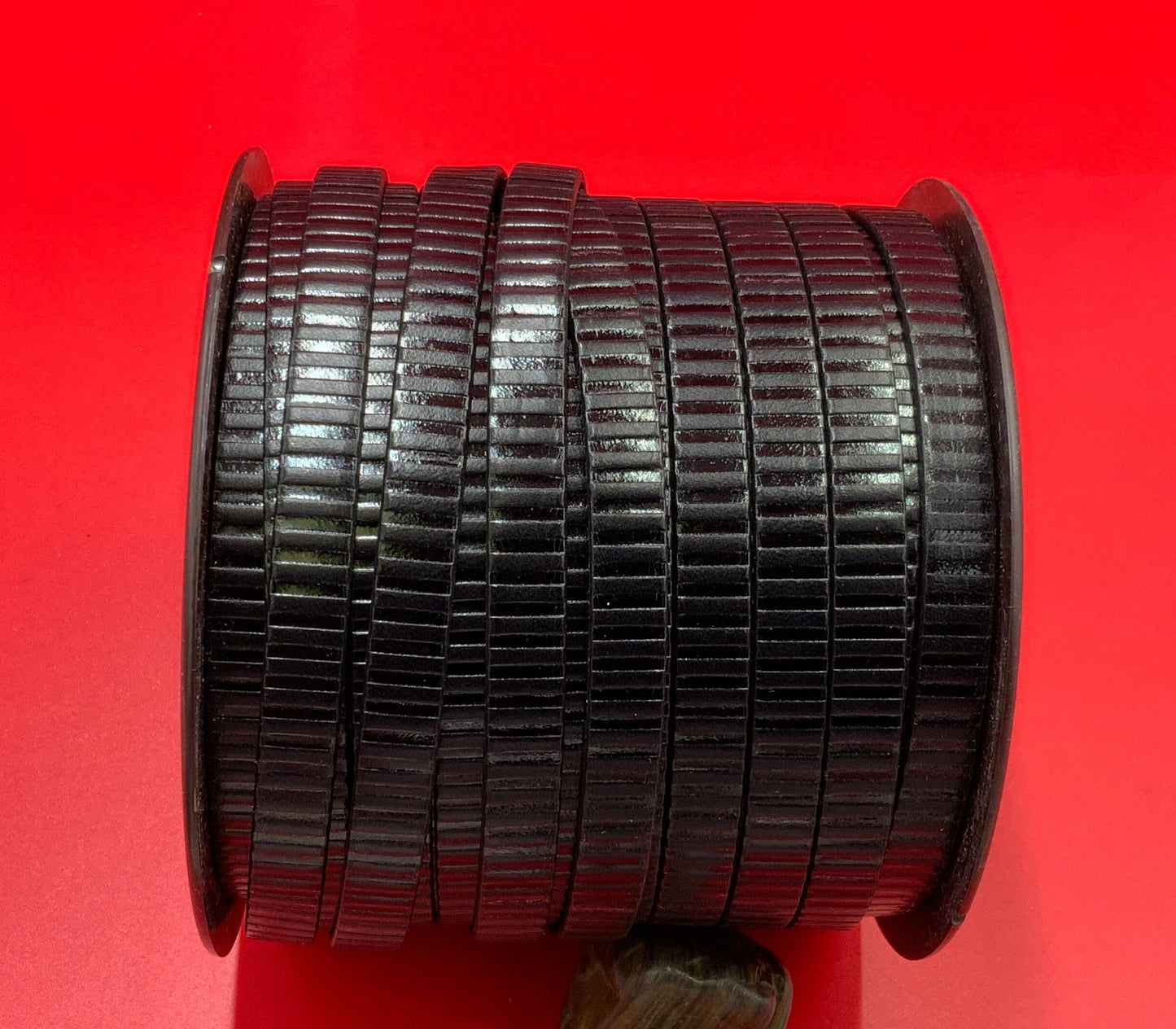 MADE in EUROPE 24" flat leather cord, 10mm embossed leather cord, black 10mm embossed leather cord