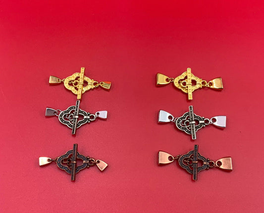 FC0320>>MADE in EUROPE Zamak toggle clasp for flat leather cord, Guinevere gold, silver or copper finished toggle clasp Qty1