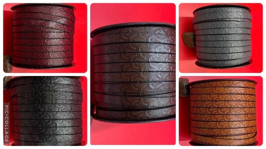 MADE in EUROPE 24" flat leather cord, embossed 10mm leather cord, genuine leather cord