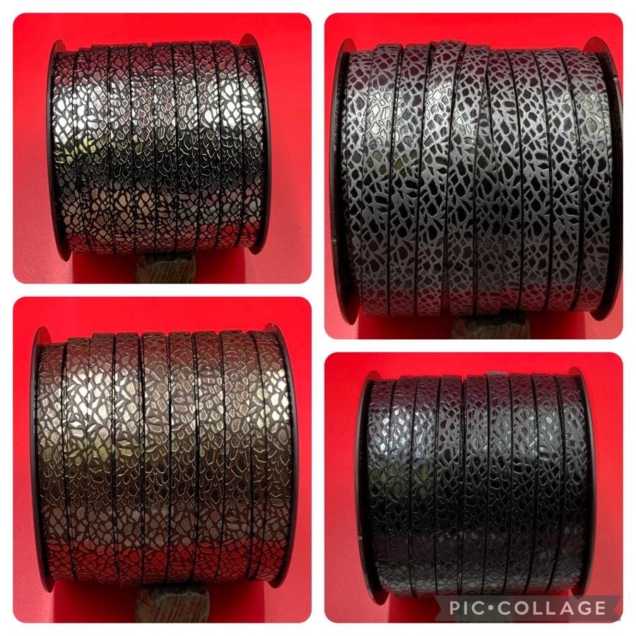 MADE in EUROPE 24'' giraffe engraved leather cord, 10mm flat leather cord, flat embossed leather cord