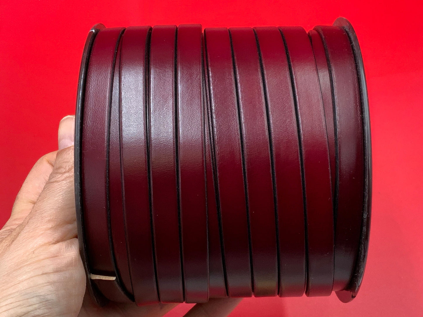 MADE IN SPAIN 24" flat leather cord, flat red and dark red leather cord, 10mm flat leather cord