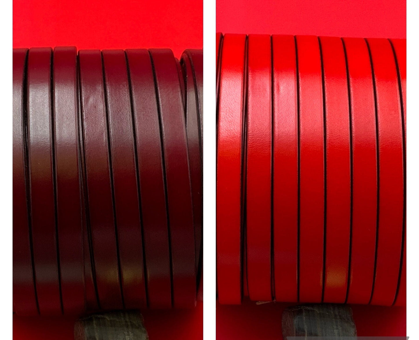MADE IN SPAIN 24" flat leather cord, flat red and dark red leather cord, 10mm flat leather cord