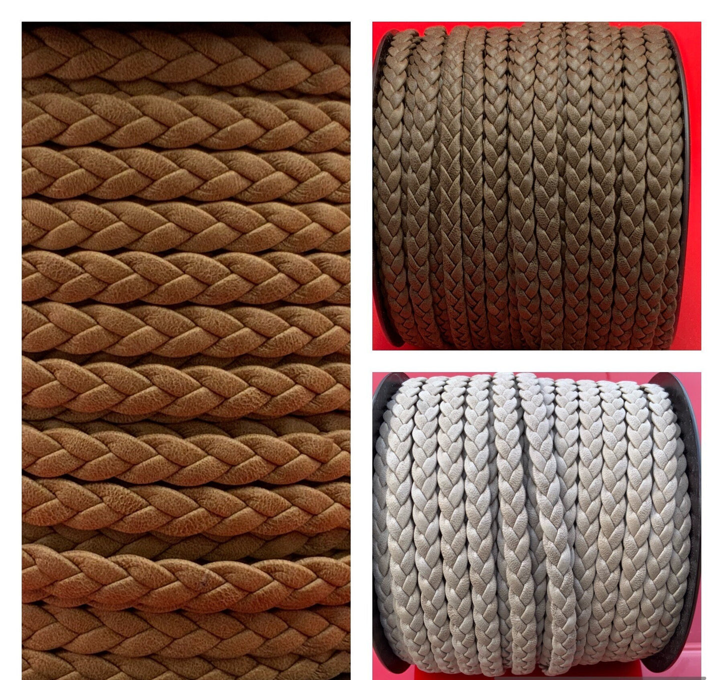 MADE IN SPAIN 24" Arizona flat braided leather cord, jewelry cord, brown braided cord (TRP103x3)