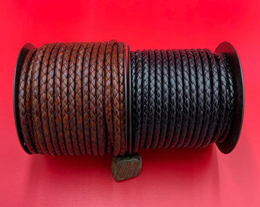 MADE in SPAIN 24" 6mm braided leather cord, 6mm brown and black braided leather cord