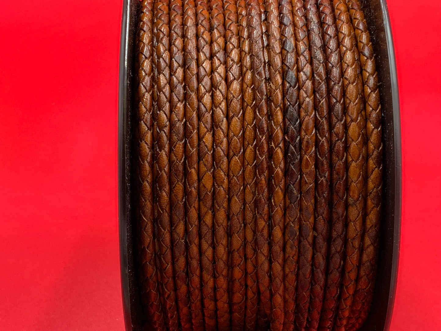 MADE in EUROPE 24" of braided bolo 3mm leather cord, 3mm tobacco, black and dark brown braided leather cord