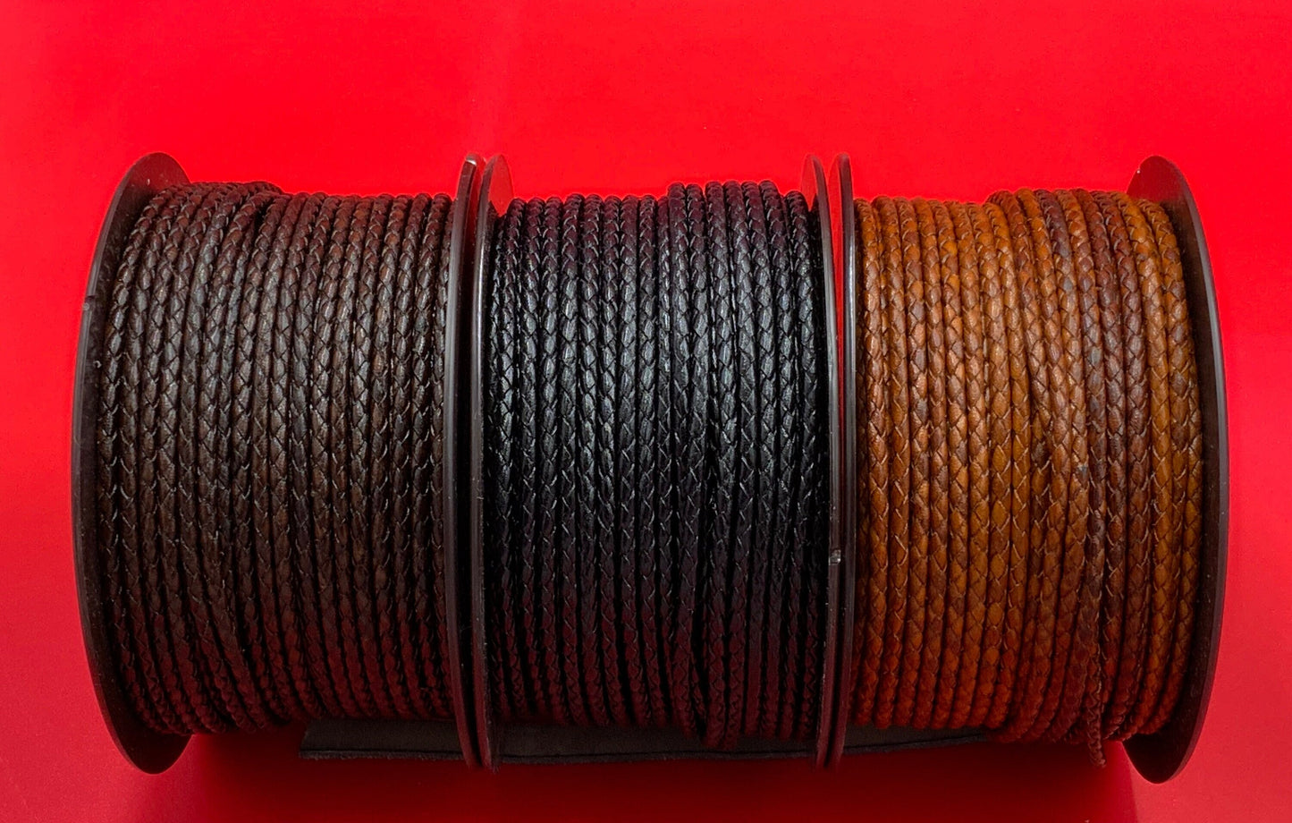 MADE in EUROPE 24" of braided bolo 3mm leather cord, 3mm tobacco, black and dark brown braided leather cord