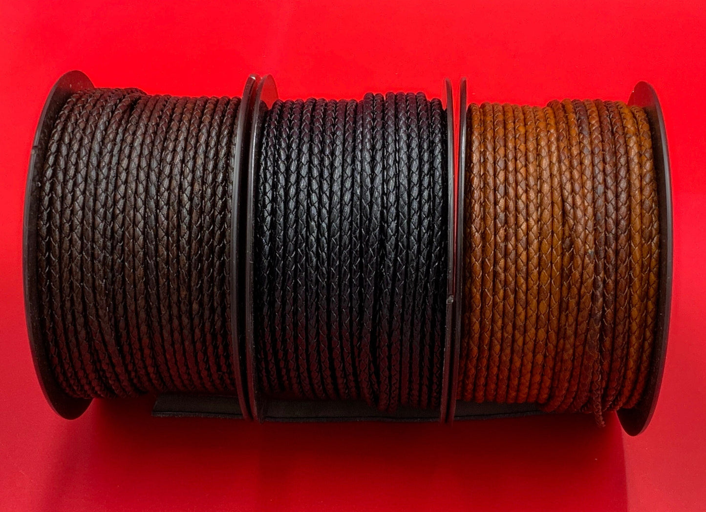 MADE in EUROPE 24" of braided bolo 3mm leather cord, 3mm tobacco, black and dark brown braided leather cord