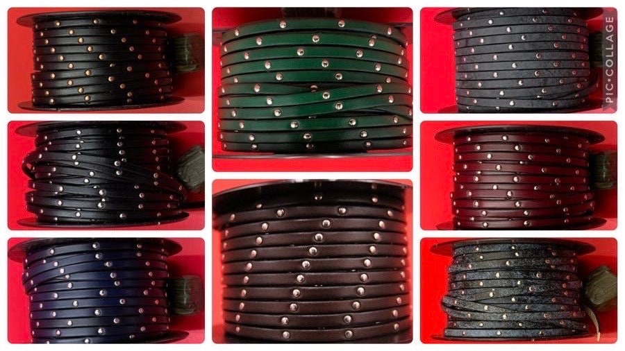 MADE in EUROPE 24'' flat 5mm leather cord with rivets, 5mm flat leather cord, 5mm leather cord